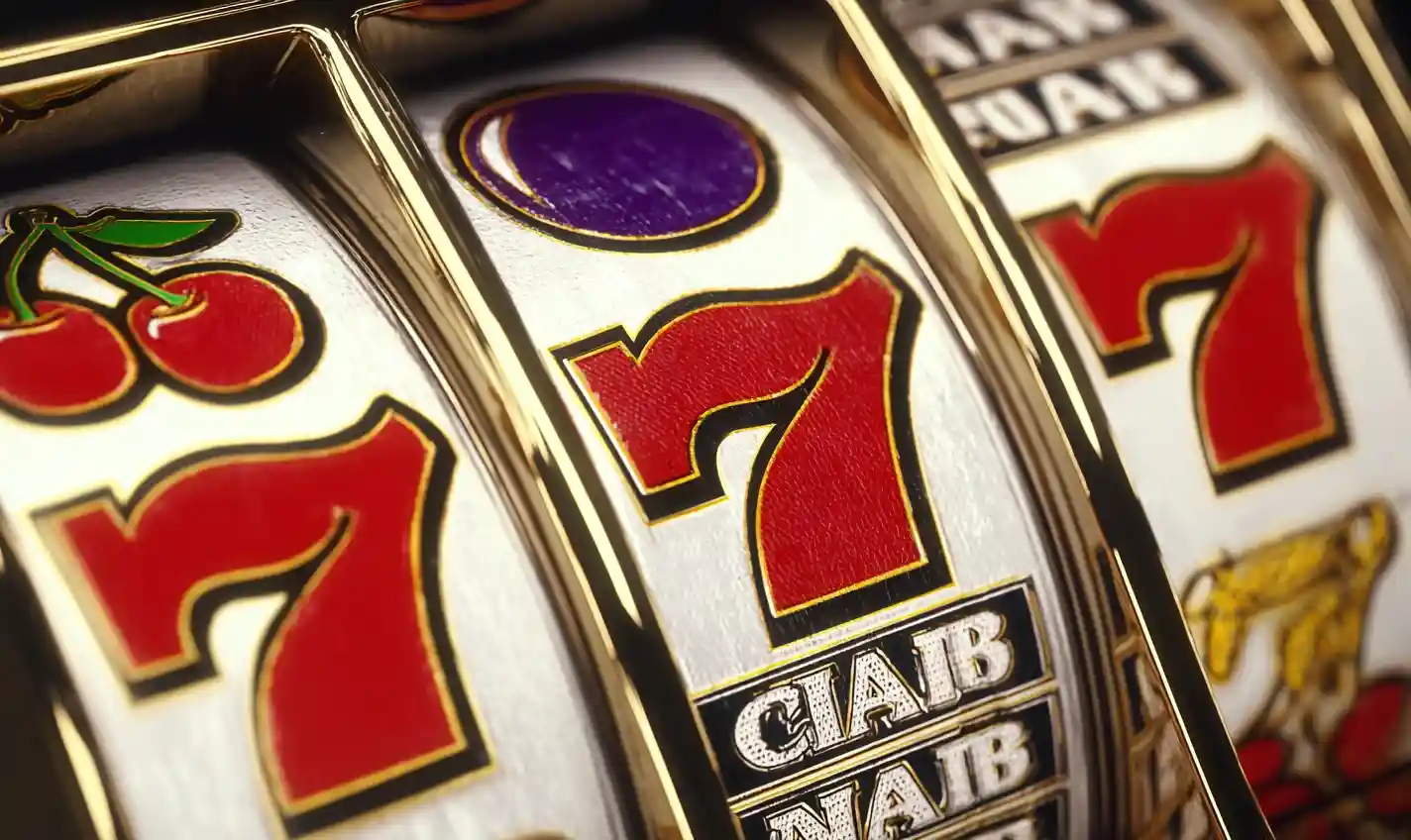 Slot machine with bright lights and reels
